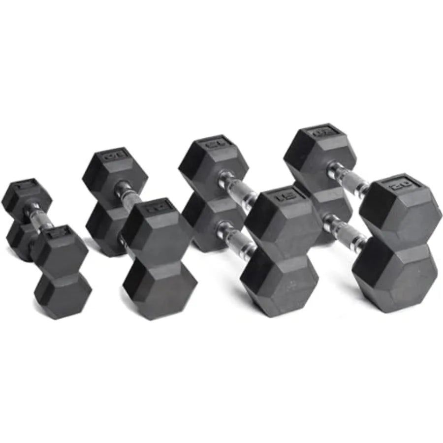 100 LB Rubber Coated Hex Dumbbell Hand Weight Set with Vertical Storage Rack Black