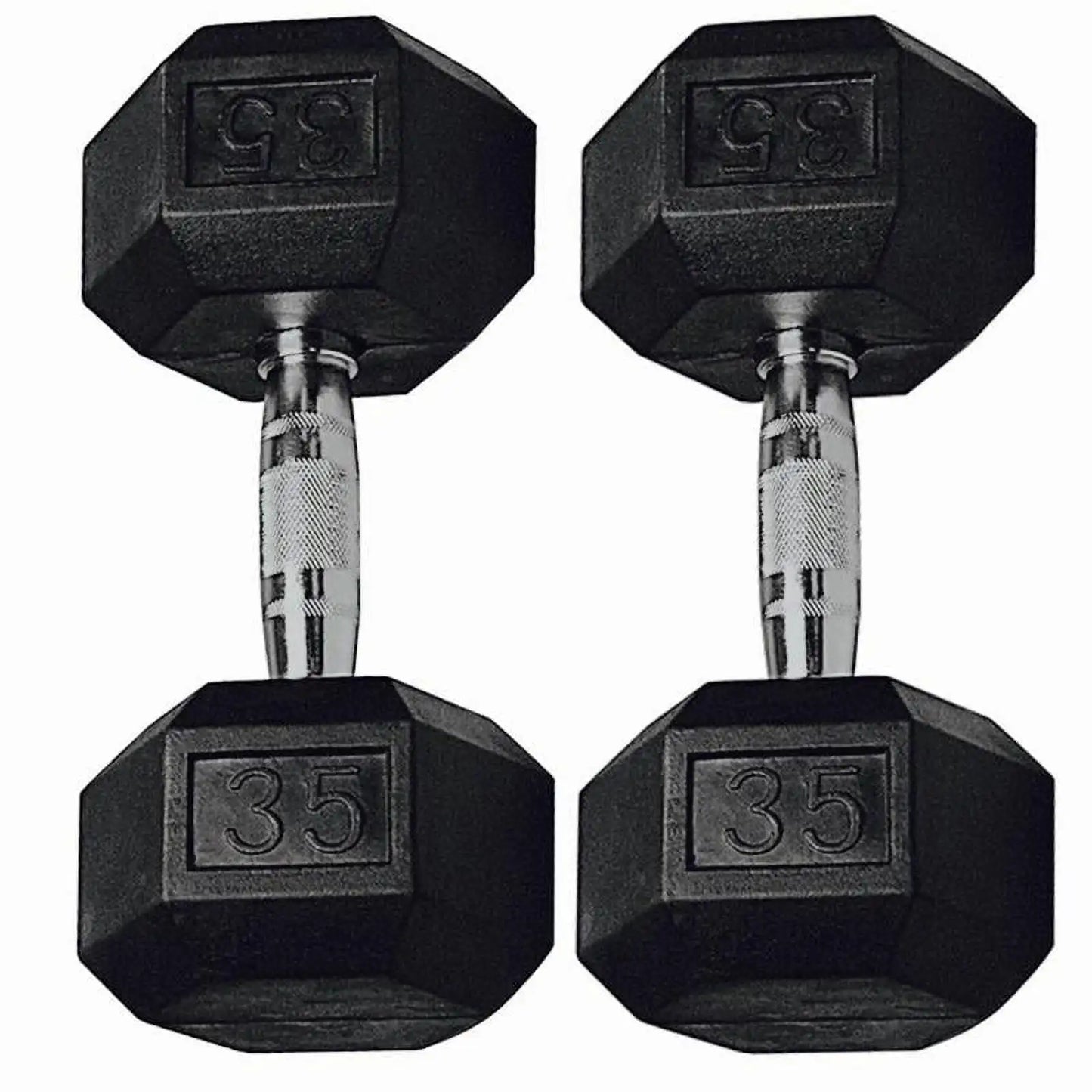 8 lb Rubber Hex Dumbbells, Pair，Handles: Chrome-plated steel handles for a comfortable grip.