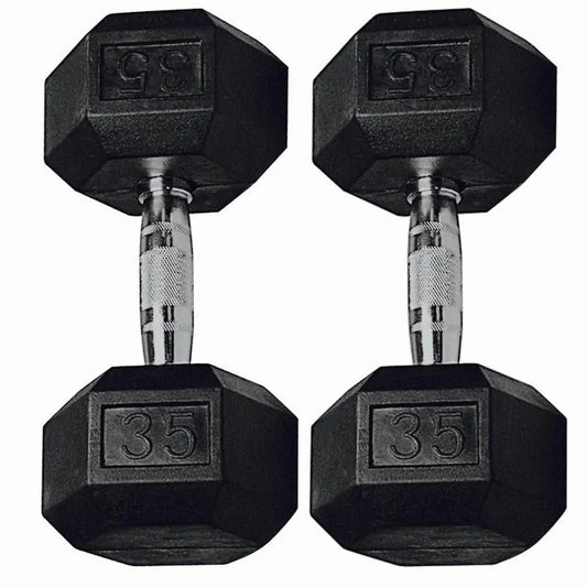 8 lb Rubber Hex Dumbbells, Pair，Handles: Chrome-plated steel handles for a comfortable grip.
