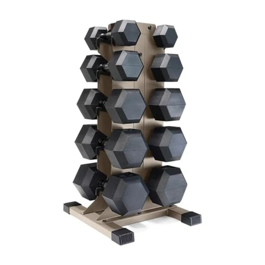 Rubber Coated Hex Dumbbell Set with Vertical Rack 100-300 lbs Free Weights Dumbbells Set for Home Gym Multiple Options