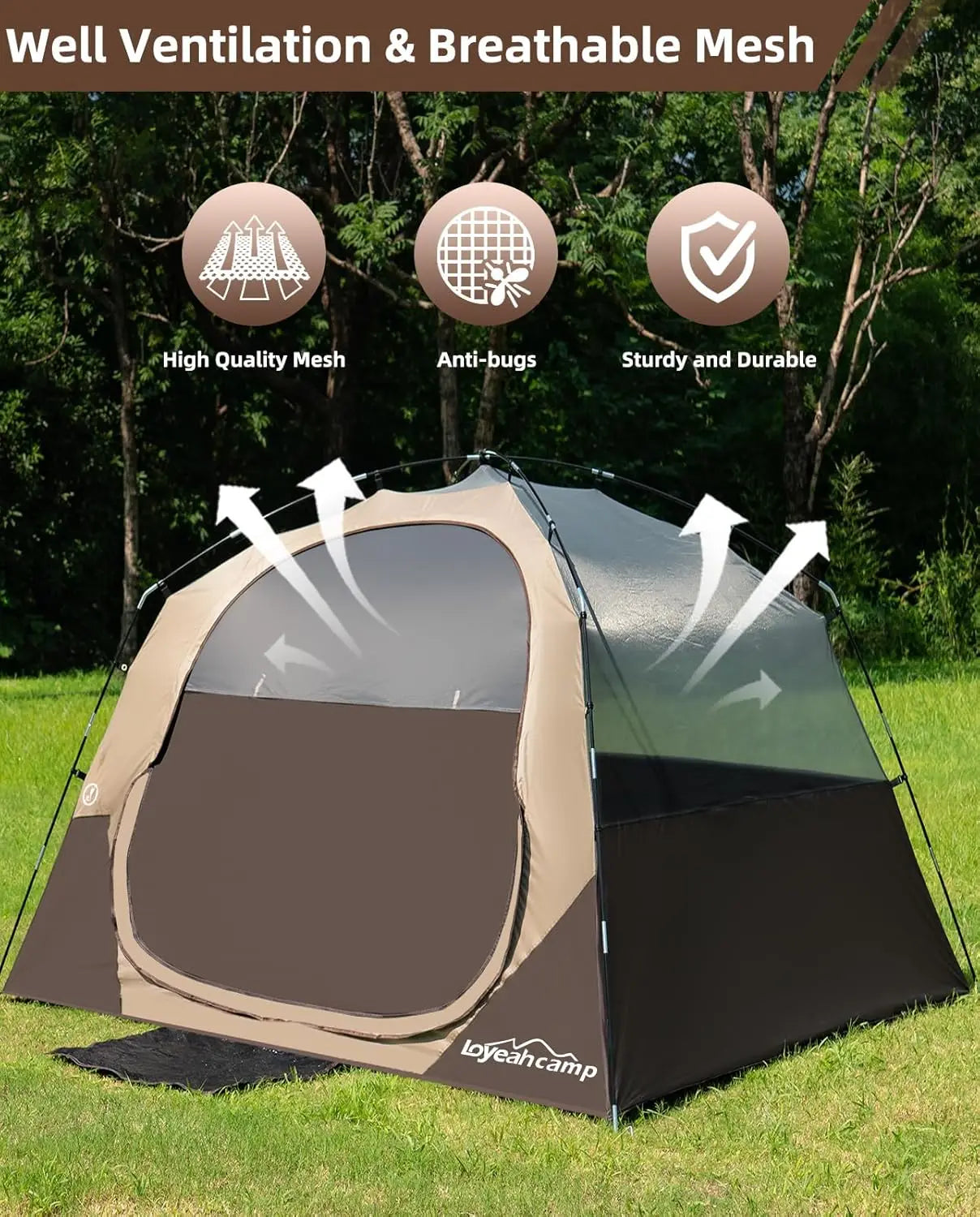 4-6 Person Blackout Camping Tent, Waterproof Family Dome Tent with Rainfly, Easy Setup for Outdoor Hiking