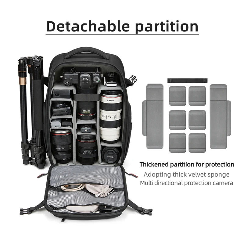 Men travel Professional SLR camera backpack With tripod bracket Detachable into Drone backpack Hiking 16 inch Laptop Backpack