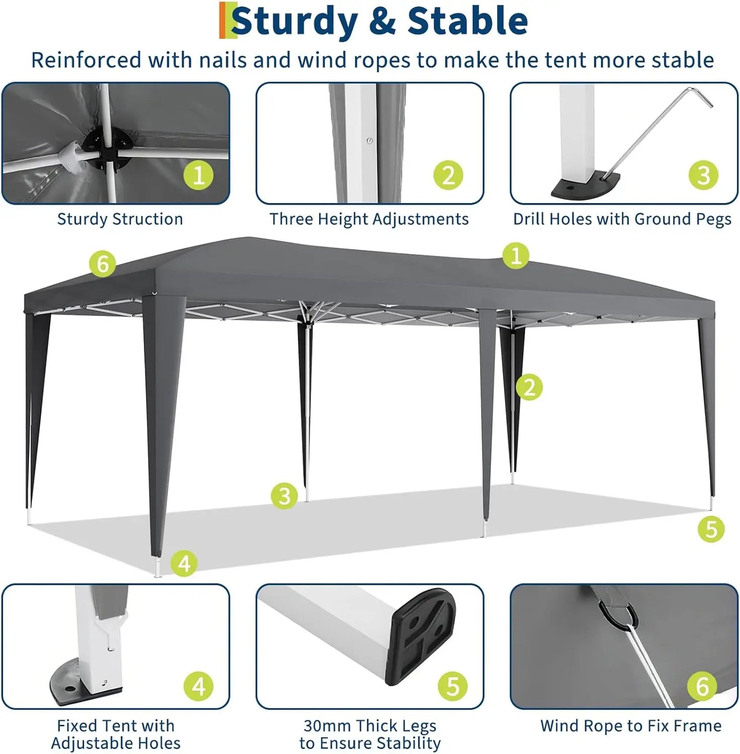 10x20 Heavy Duty Pop Up Canopy Tent with 6 Removable Sidewalls Easy Up Commercial Canopy Tents for Large Outdoor Parties