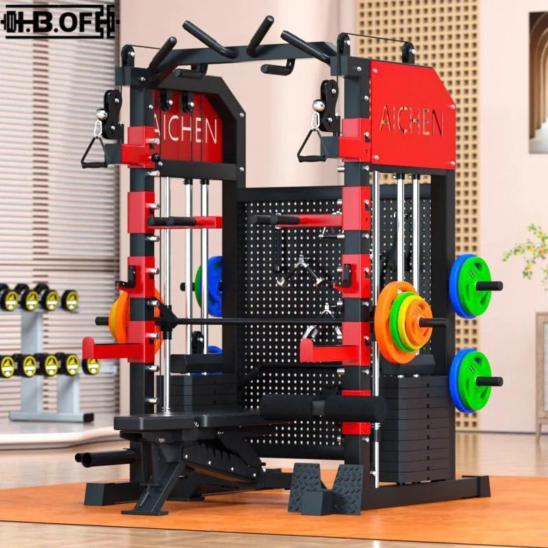 Gym Commercial Smith Comprehensive Trainer With Back Hole And Hanging Accessories With 100kg Barbell Plate Gantry Frame