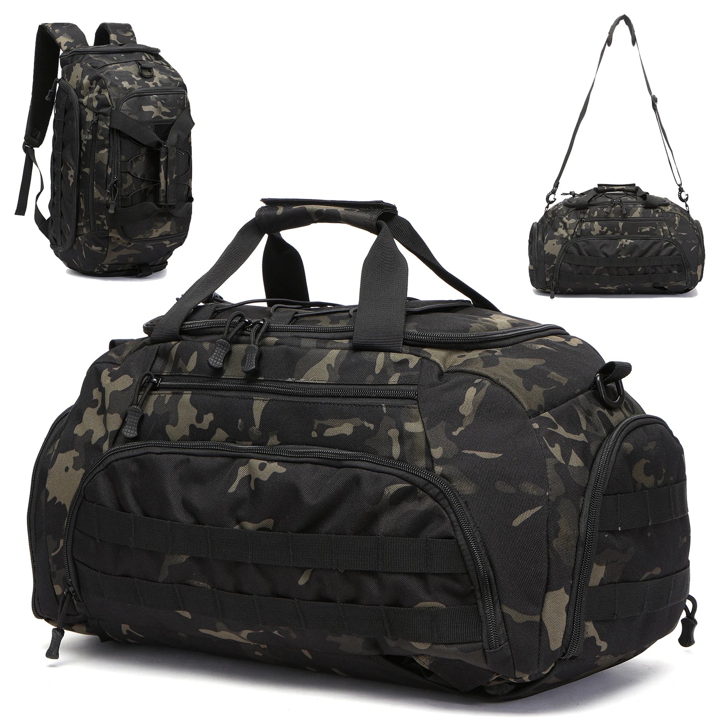 Tactical Gym Backpack with Shoe Compartment Convertible 3-in-1 Duffel Sling Bag for Men Women Weekender Overnight Travel Bag