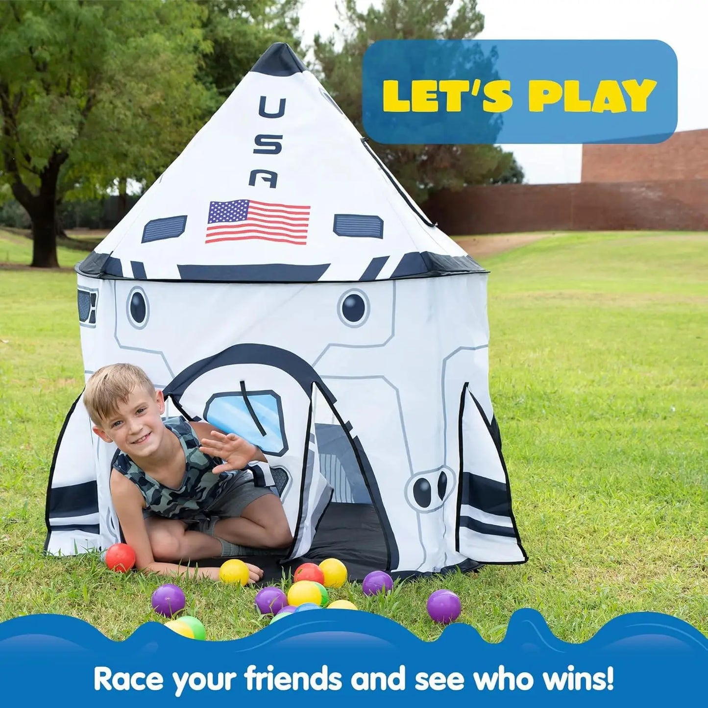 JOYFY Rocket Ship Play Tent Pop up Play Tent for Kids Indoor Outdoor Spaceship Playhouse Tent Set