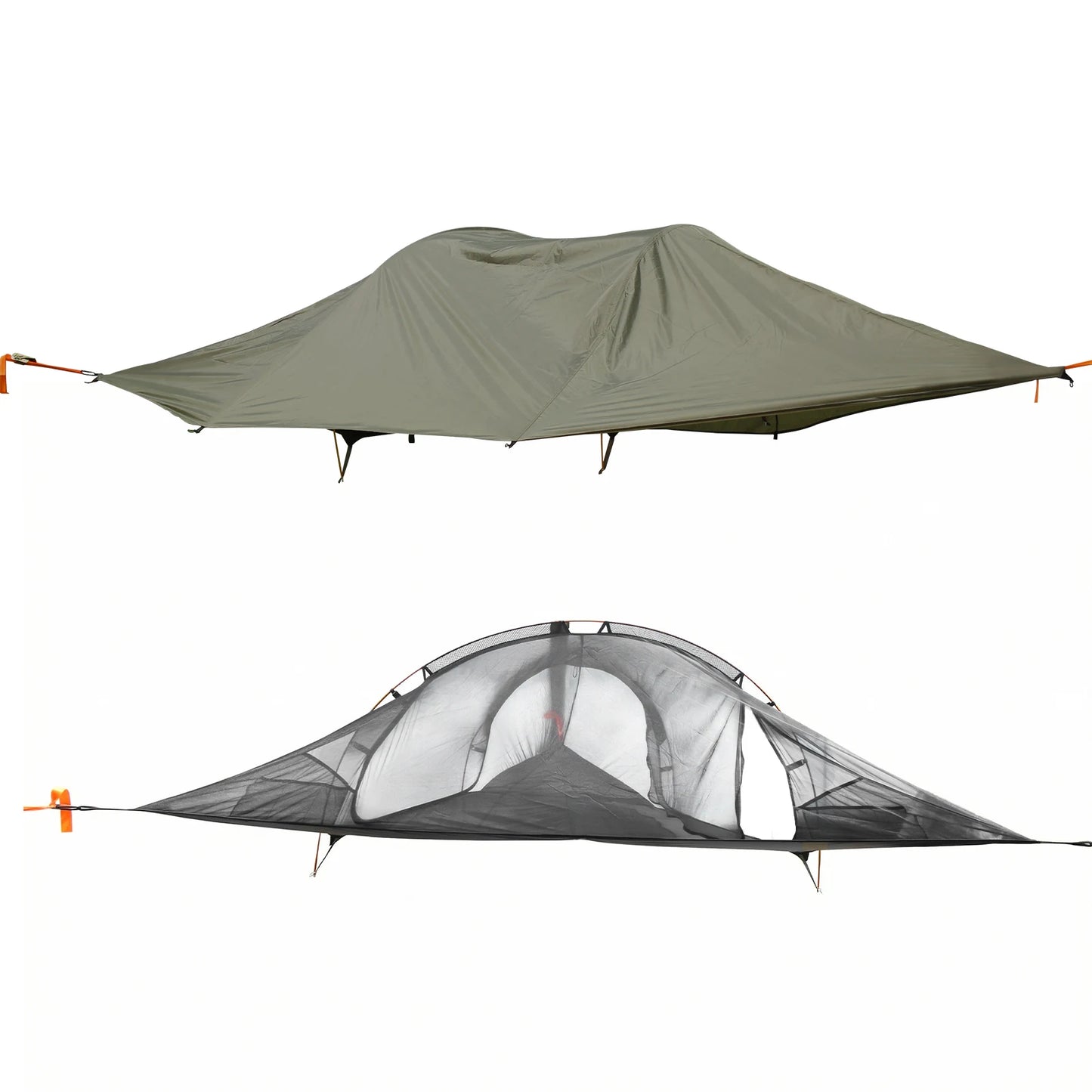 Waterproof Tactical Tent w/ Mosquito Net & RainFly Lay Flat Hammock 660 LBS Load Capacity 3 Hang Point Camping Sunshade Awning