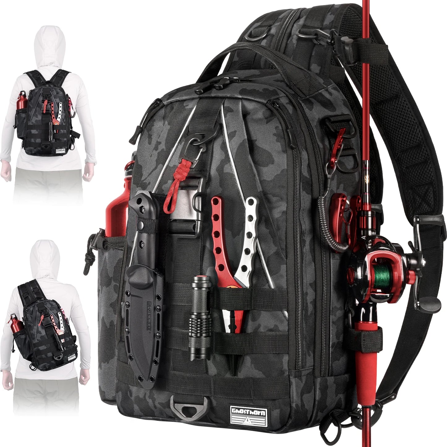 Fishing Gear Kit with Backpack - Tackle Storage Box, Baits, Hooks, Fish Control Tool & Pliers for Anglers