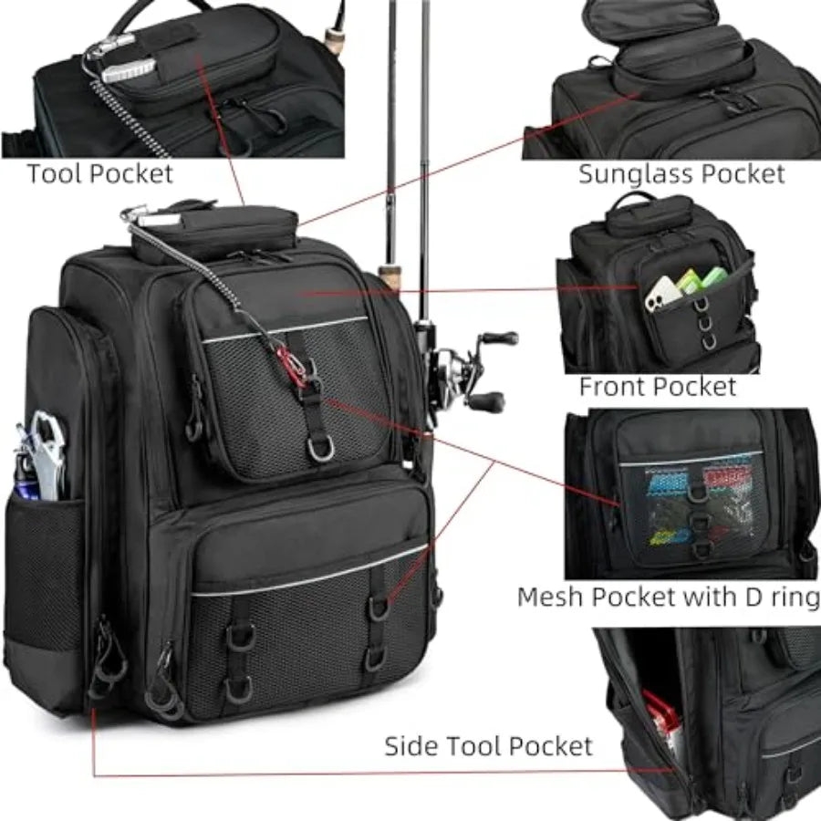 Fishing BackpackTackle Bag with Tackle Boxes. Large Fishing Bag Strong Materials