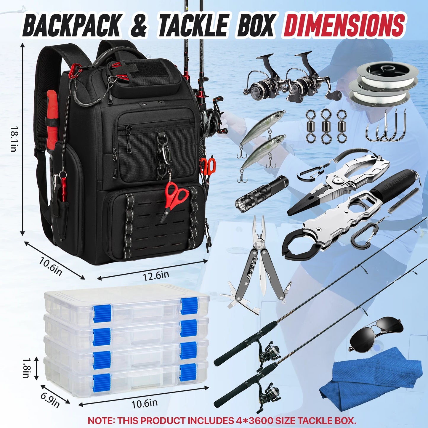 Multifunctional Fishing Tackle Backpack Fishing Tackle Storage Bag Lightweight Tackle Box for Outdoor Fishing Hunting Hiking