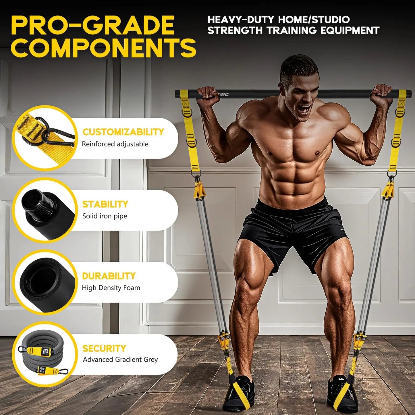 Portable Pilates Bar Kit with Adjustable Resistance Bands for Full Body Home Gym Strength Training