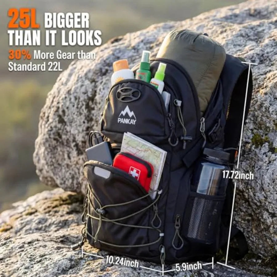 25L Hydration Backpack Hiking Hiking Backpack with Water Bladder Detachable Phone Pouch and Helmet Holder Lightweight Water Bac