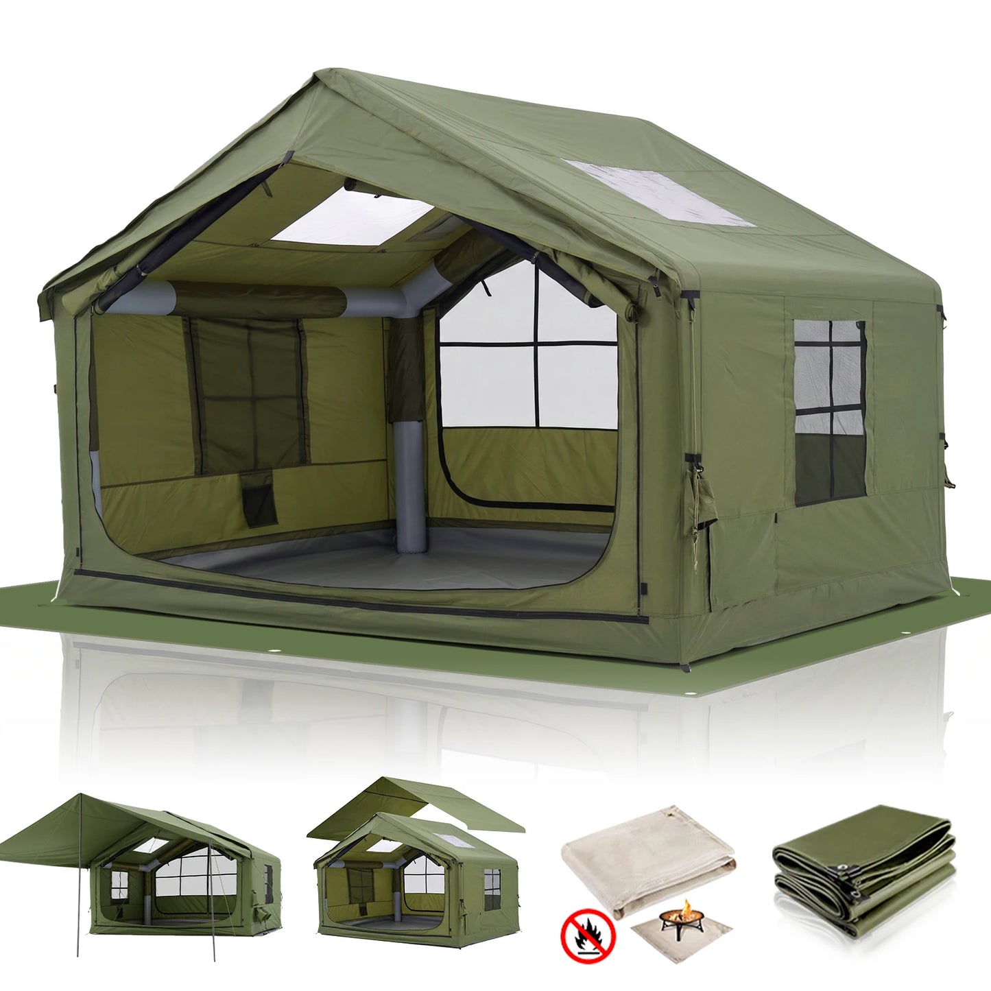 12'x10' Inflatable Tent House with Rainfly/Canopy for 4-6 Person,4 Season Blow up Tent with Tarp Waterproof Easy Setup Air Tent