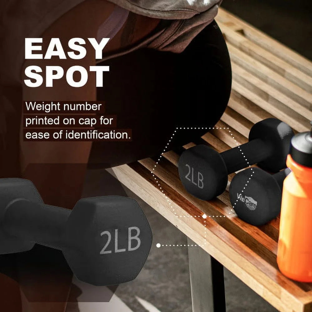 2lb Neoprene Coated Hex Dumbbell Pair Anti-Roll Anti-Slip Ergonomic Design Free Weight Exercise Equipment Home Gym Fitness