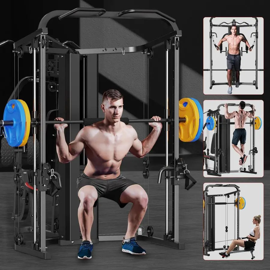 Multifunction Home Gym System Workout Station,Smith Machine with 138LB Weight Stack, Leg Press, LAT Station for Full Body Train