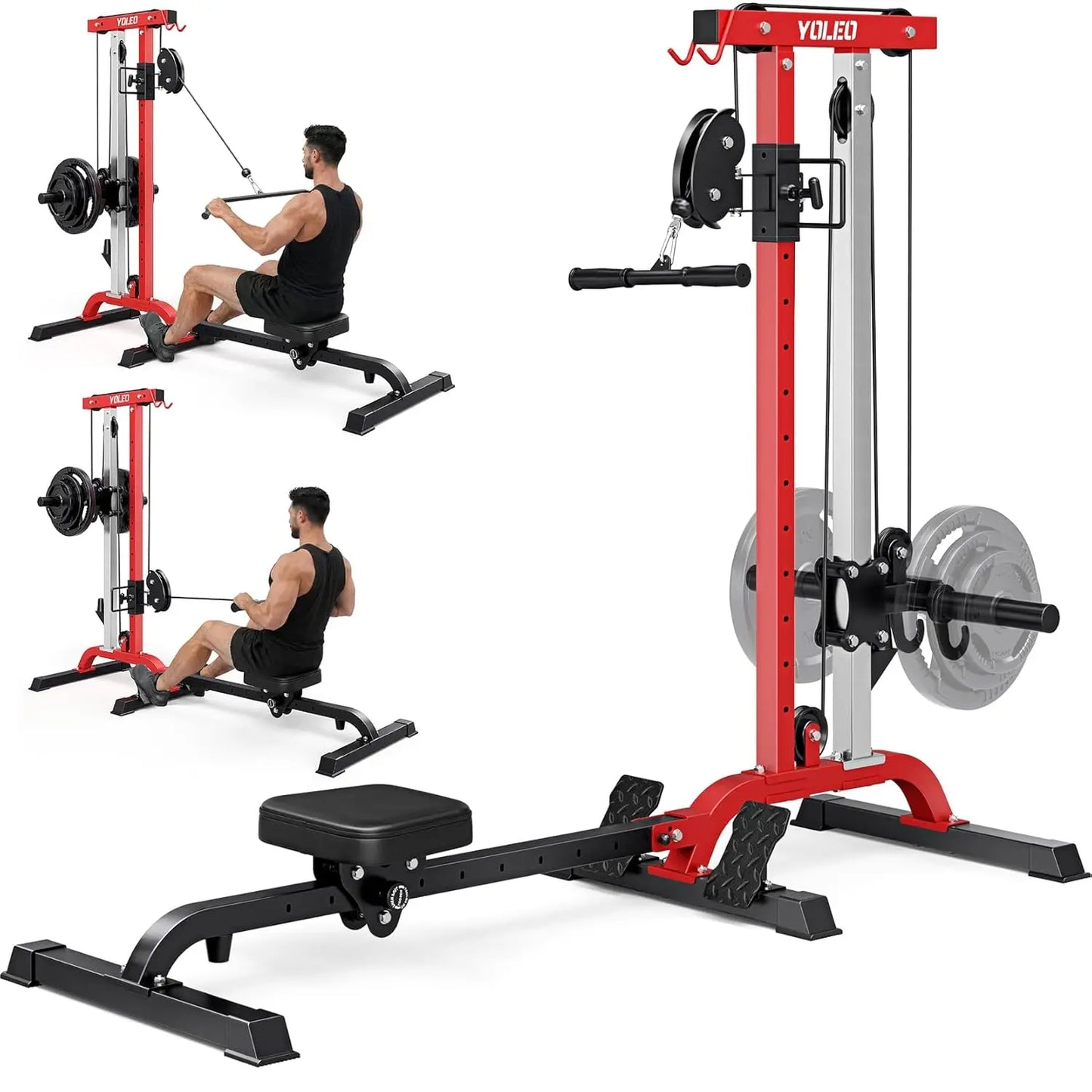 Cable Machine Home Gym 2 in 1, Rowing Machine & LAT Pulldown Station with High/Low Pulley, 450 Lbs Loaded, Foldable, Customized
