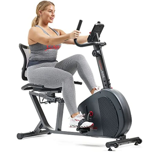 Smart Recumbent Exercise Bike with Adjustable Cushion Seat Mesh Back-Rest for Home Training Magnetic Resistance Belt-Drive for