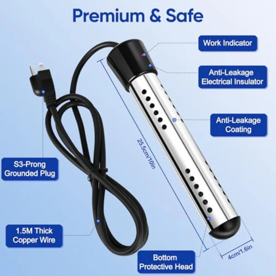 6000mAh Portable Shower for Camping with 2000W Immersion Water Heater Rechargeable Camp Shower Pump 4-Mode Filtered Head LED Di