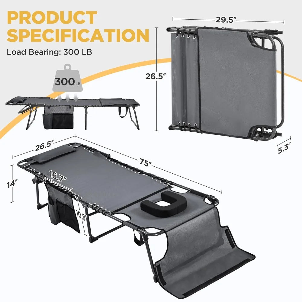Outdoor Folding Tanning Chair, Portable Tanning Lounger with Removable Padded Cushion and Face Hole, 5-Position, Customized