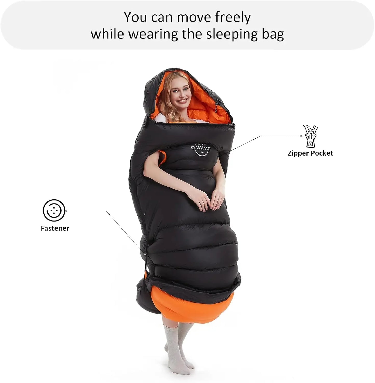 4 Season Ultralight Down Sleeping Bag for Adults with Arm Holes, Wearable for Backpacking Camping