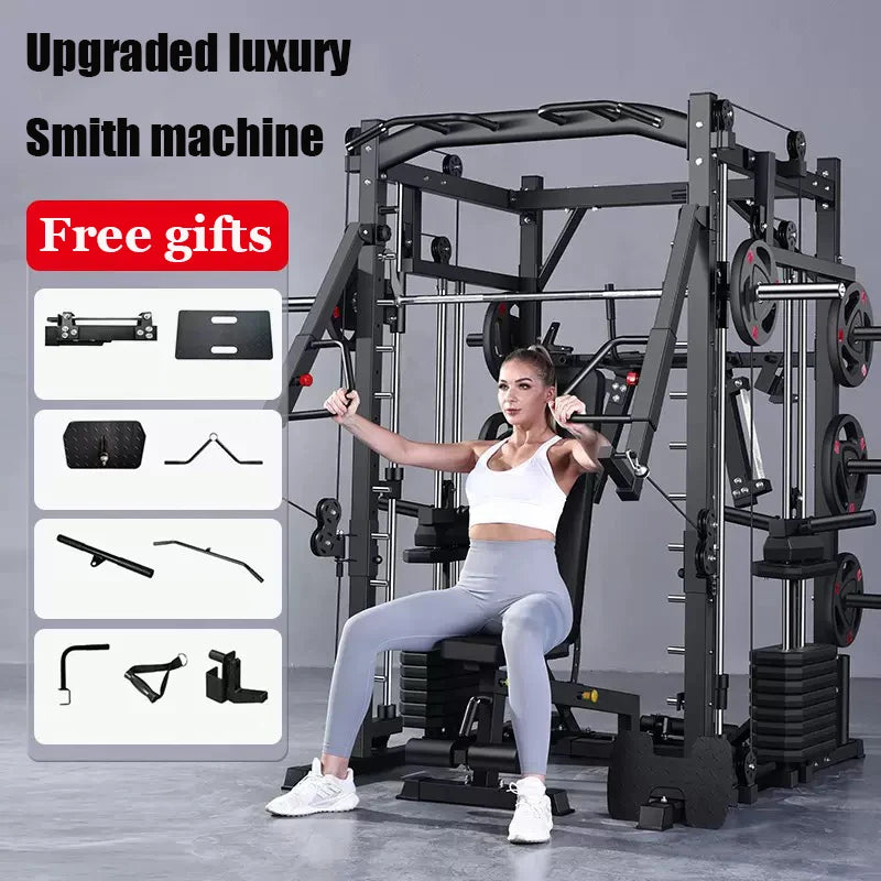 Upgraded Luxury Multifunctional Smith Machine Set With 100kg Counterweight+100kg Weight Plate+Bench Free Tax Door To Door