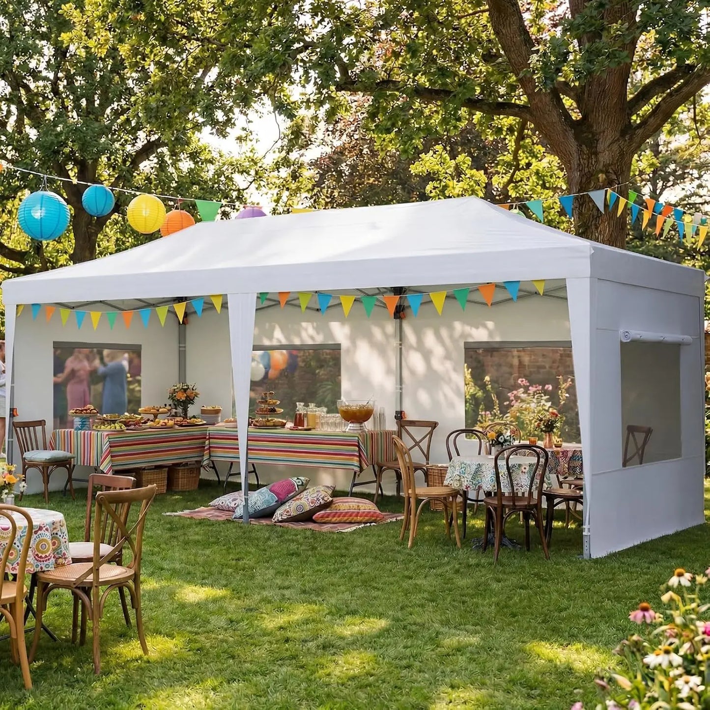 10x20 Pop up Canopy Tent with Sidewalls Windows Waterproof for Outdoor Party Wedding, Custom