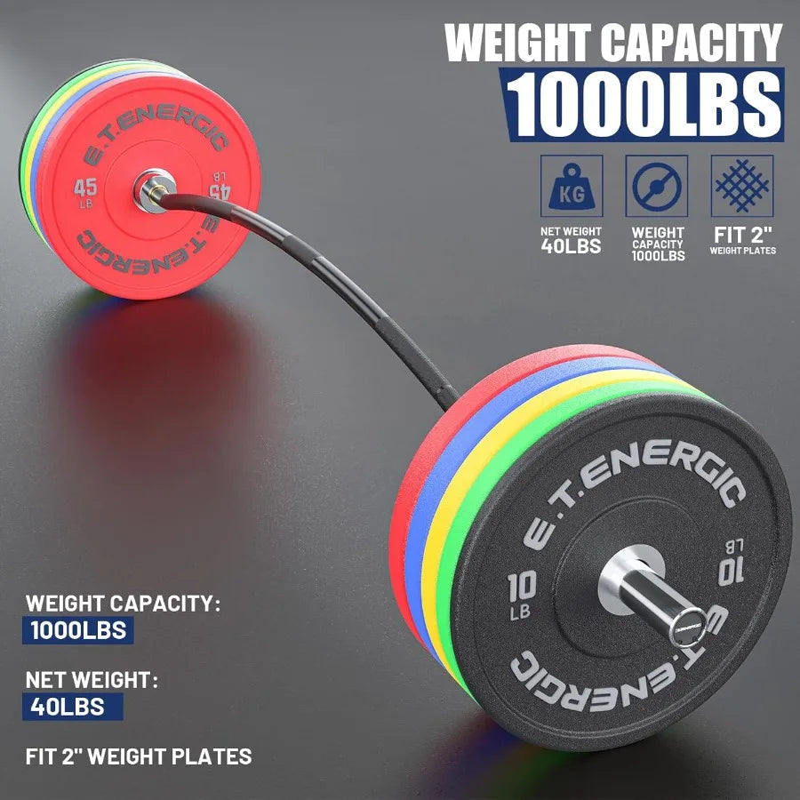 7FT  Cambered Barbell Bar Load 1000LBS Capacity Available Men's Barbell with Hard Chrome Sleeves for 2"  Plates