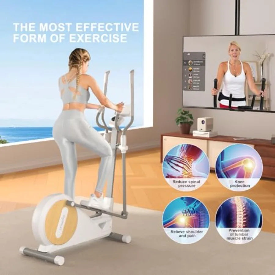 Elliptical Training Machines for Home with Hyper-Quiet Magnetic Driving System 330 LBS Loading Capacity Silver