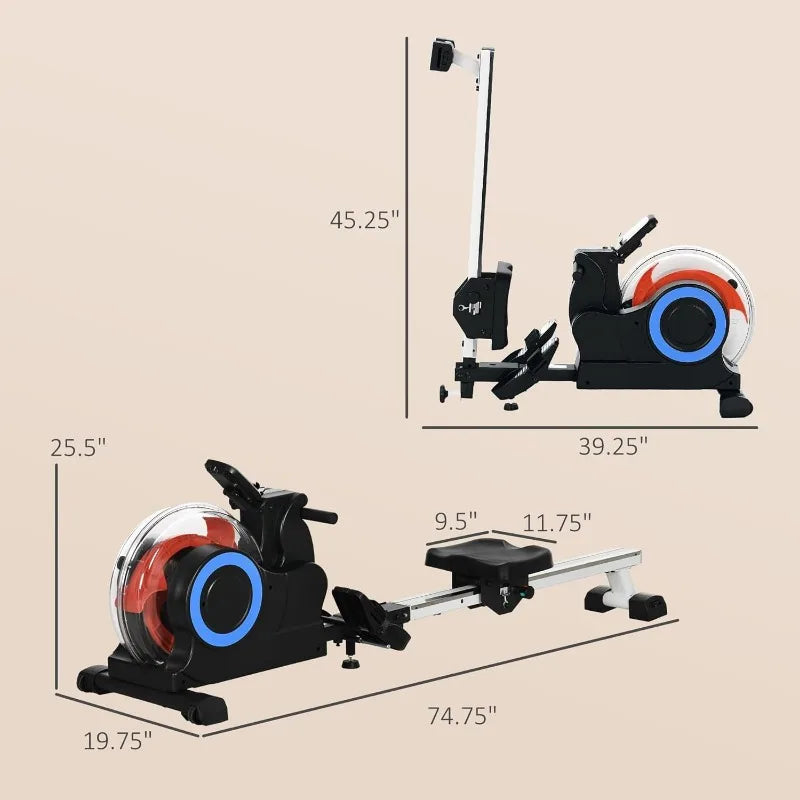Soozier Water Rowing Machine for Home, Foldable Rower Machine with Adjustable Resistance, Wheels, LCD Monitor and Tablet Holder