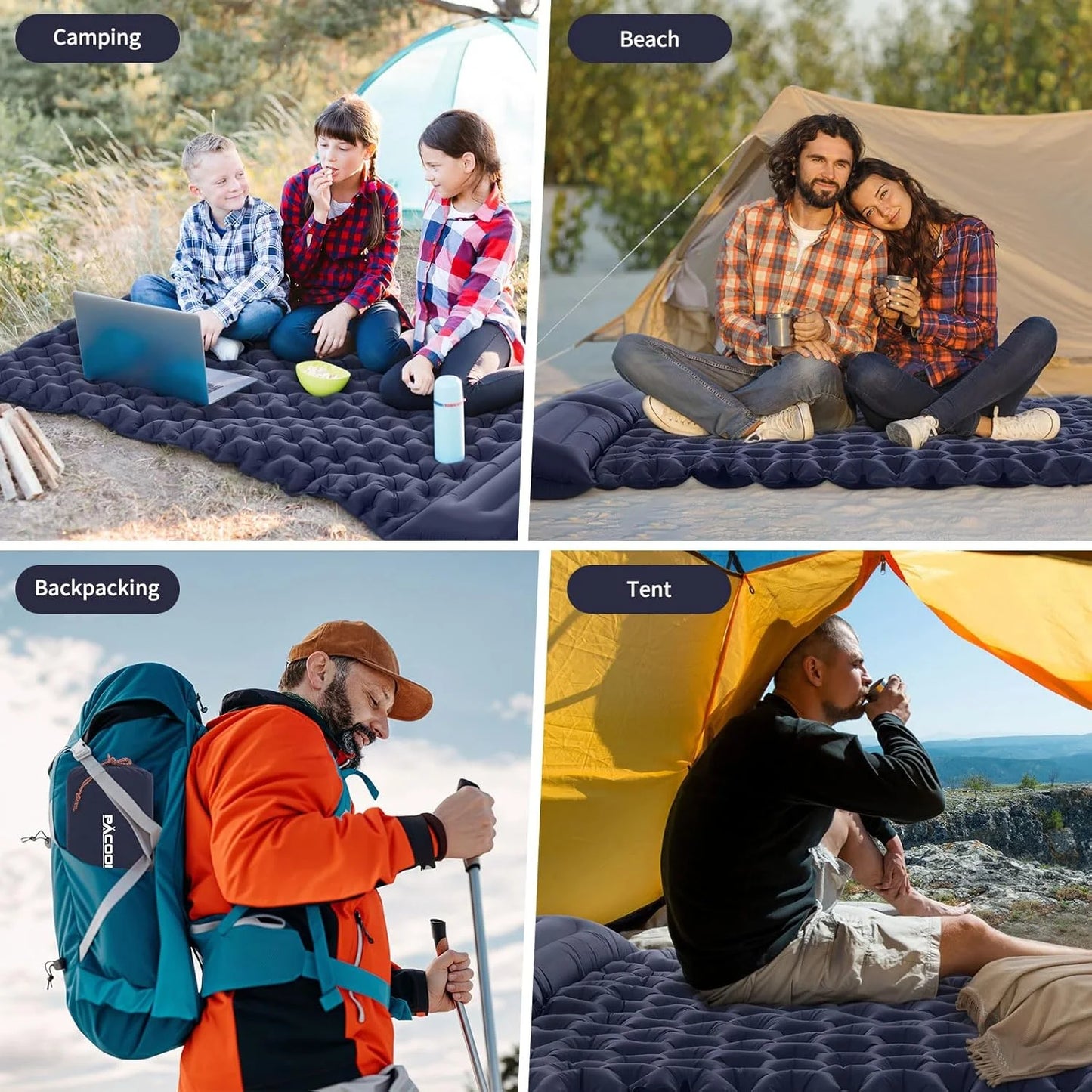 Double Inflatable Mattress with Built-in Pillow Pump Outdoor Sleeping Pad Camping Air Mat for Travel Backpacking Hiking