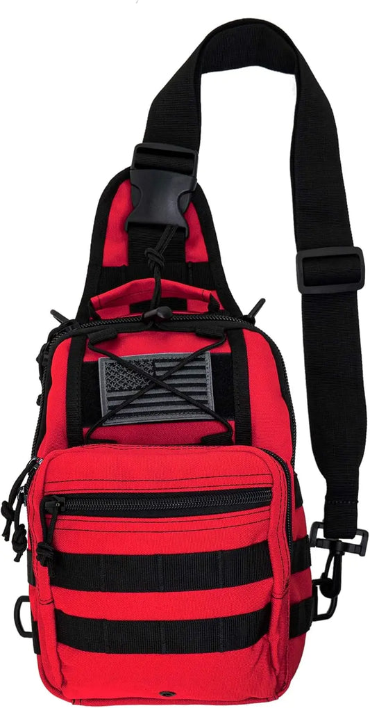 Tactical EMS Sling Backpack for First Aid & Outdoor Rescue, Adjustable Strap, Red