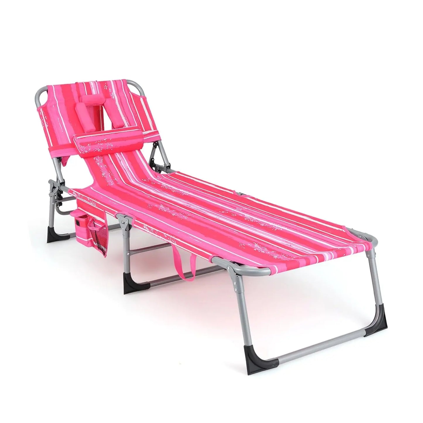 Tanning Chair, Folding Adjustable Patio Lounge Chair with Face Hole, Removable Pillow, Carry Strap, Customized