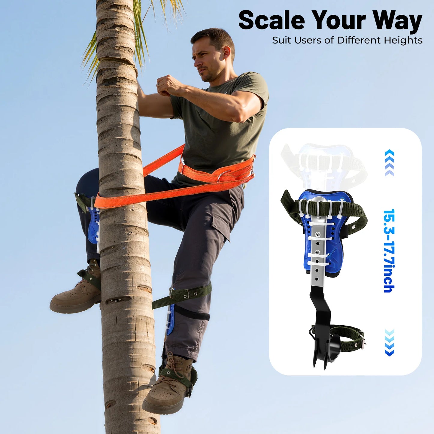 Adjustable Tree Climbing Gear Tree Climbing Tools with Foot Straps&Safety Rope for Jungle Survival,Fruit Picking, Climbing Spike