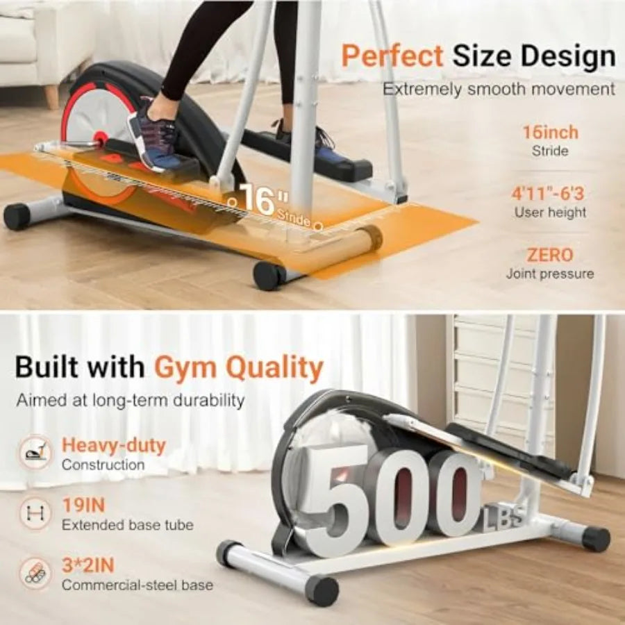 Home Gym Elliptical Exercise Machine with 500Lbs Max Weight Capacity Ultra-Silent Operation 14 and 8 Resistance Levels Durable