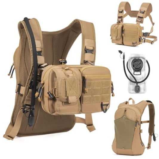 2-in-1 Hydration Backpack and Tactical Chest Pack with 2.5L Water Bladder Modular Molle Hydration Vest 500D Nylon Lightweight R