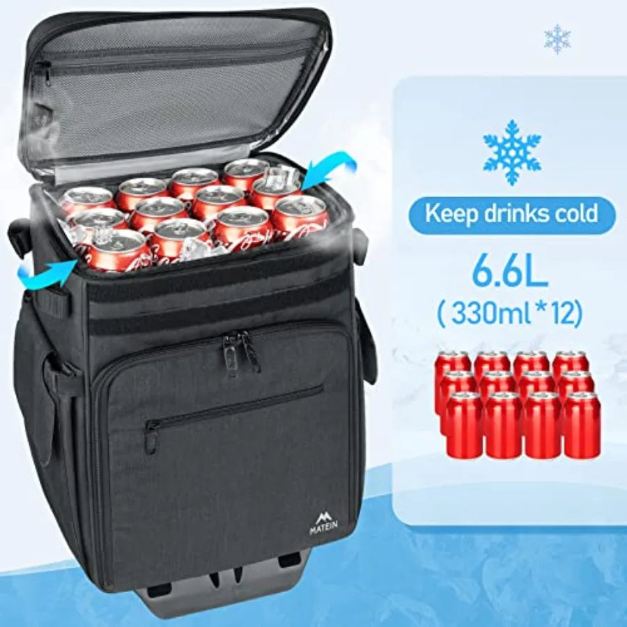 Rolling Tackle Box with Cooler Large Fishing Bag with Wheels for 5 Trays Saltwater Resistant Tackle Backpack with Rod Ho