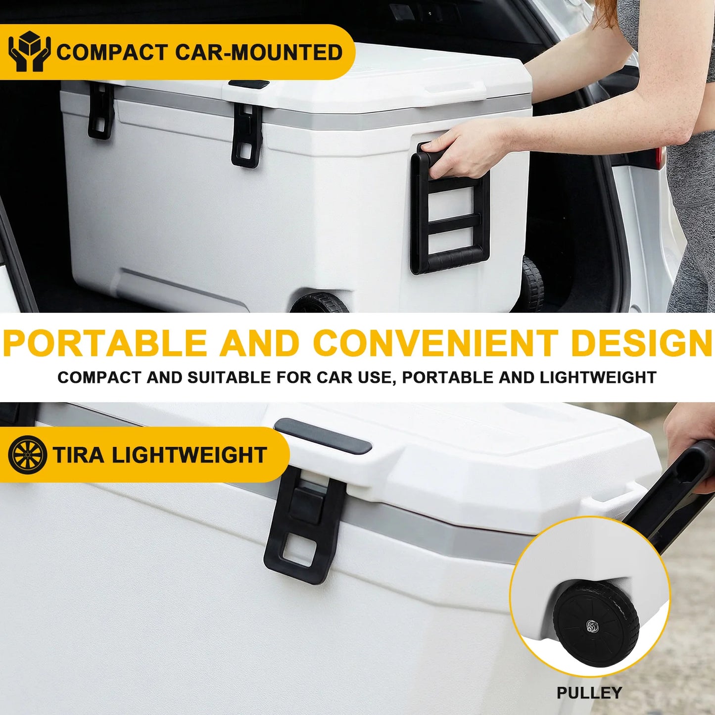 120L Portable Rolling Cooler with Wheels Hard Plastic Rotomolded Cooler Leak-Resistant Large Capacity for Beach/Drink/Beverage