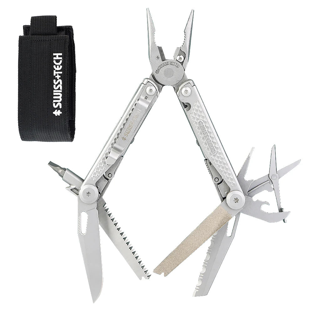 SWISS TECH 18 in 1 Portable Folding Pliers Pocket EDC Multitool Knife Hand Tools Outdoor Survival Hiking Camping Supplies Cutter