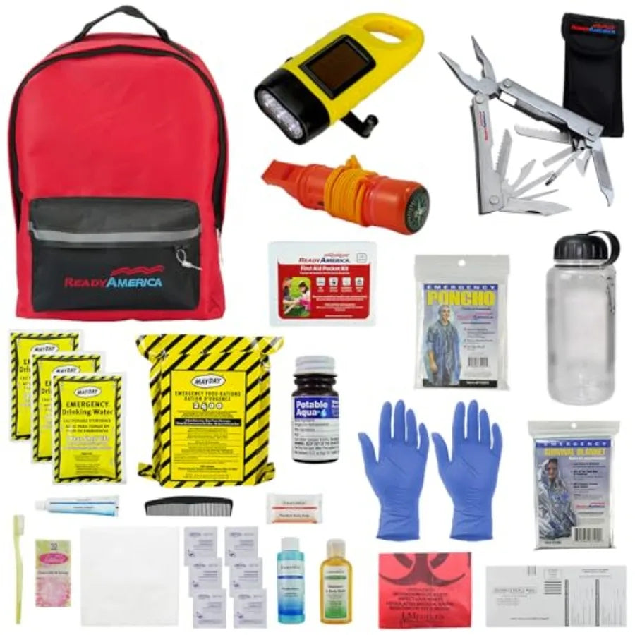 72 Hour Deluxe Emergency Kit 1-Person 3-Day Backpack with Survival Blanket Power Station Emergency Food First Aid Kit Durable W