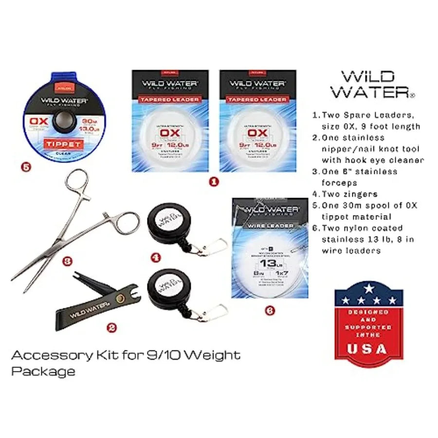 Fly Fishing 9 Foot 4-Piece 9/10 Weight Fly Rod Complete Combo Starter Package with Matching Reel in Black and Olive Green for P