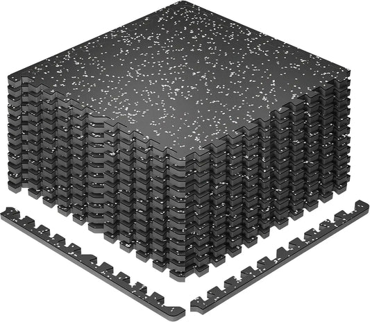 0.79'' Thick Interlocking Gym Floor Mats, 12 Pcs 48 Sq Ft High-Density EVA Foam with Rubber Top for Home Workout, Black/Grey