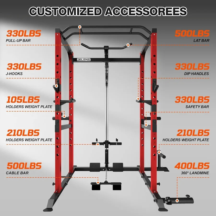 Power Cage, Multi-Function Power Rack with Adjustable Cable Crossover System, 2000LBS Squat Rack for Home Gym with More Training