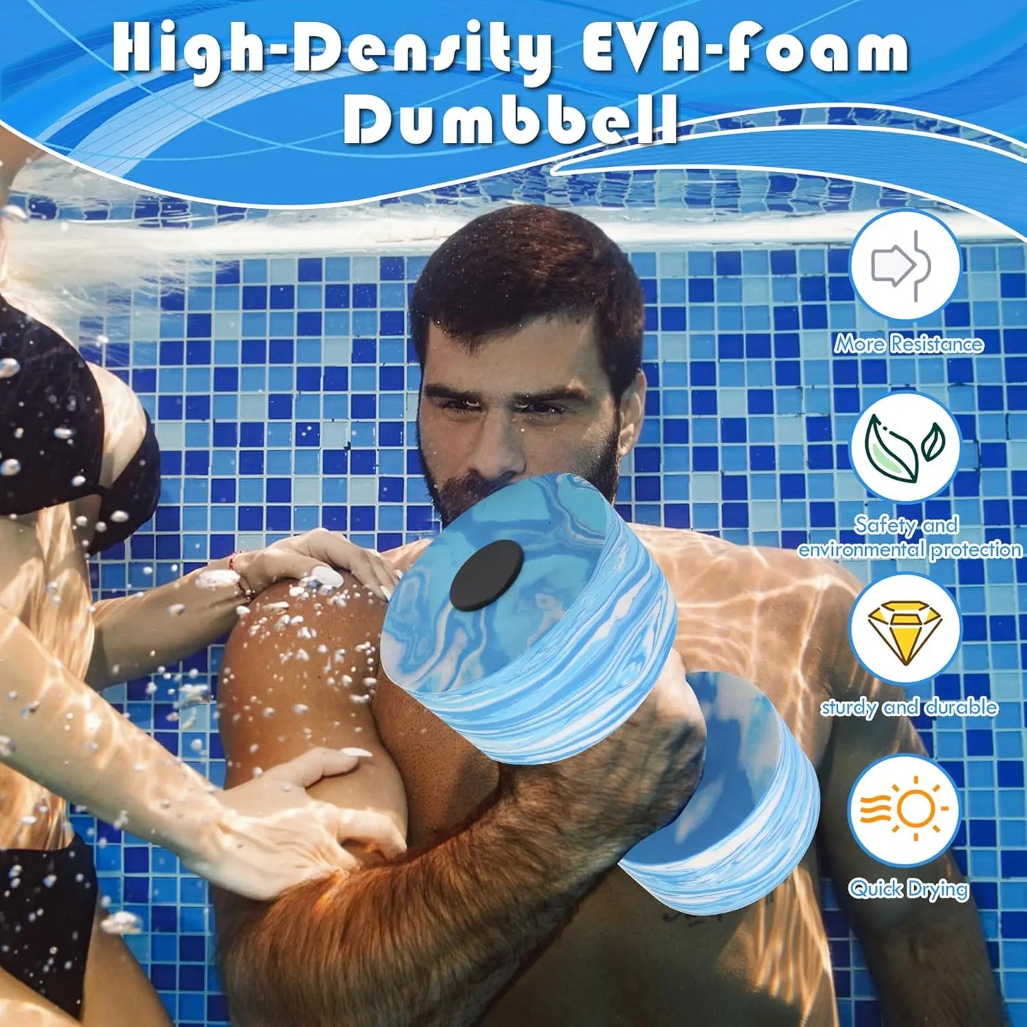 2-Piece High-Density EVA Foam Aqua Dumbbells for Water Aerobics, Pool Fitness, and Weight Loss Exercises