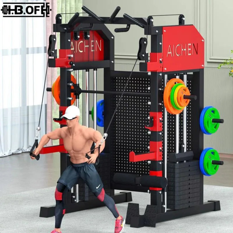 Gym Commercial Smith Comprehensive Trainer With Back Hole And Hanging Accessories With 100kg Barbell Plate Gantry Frame