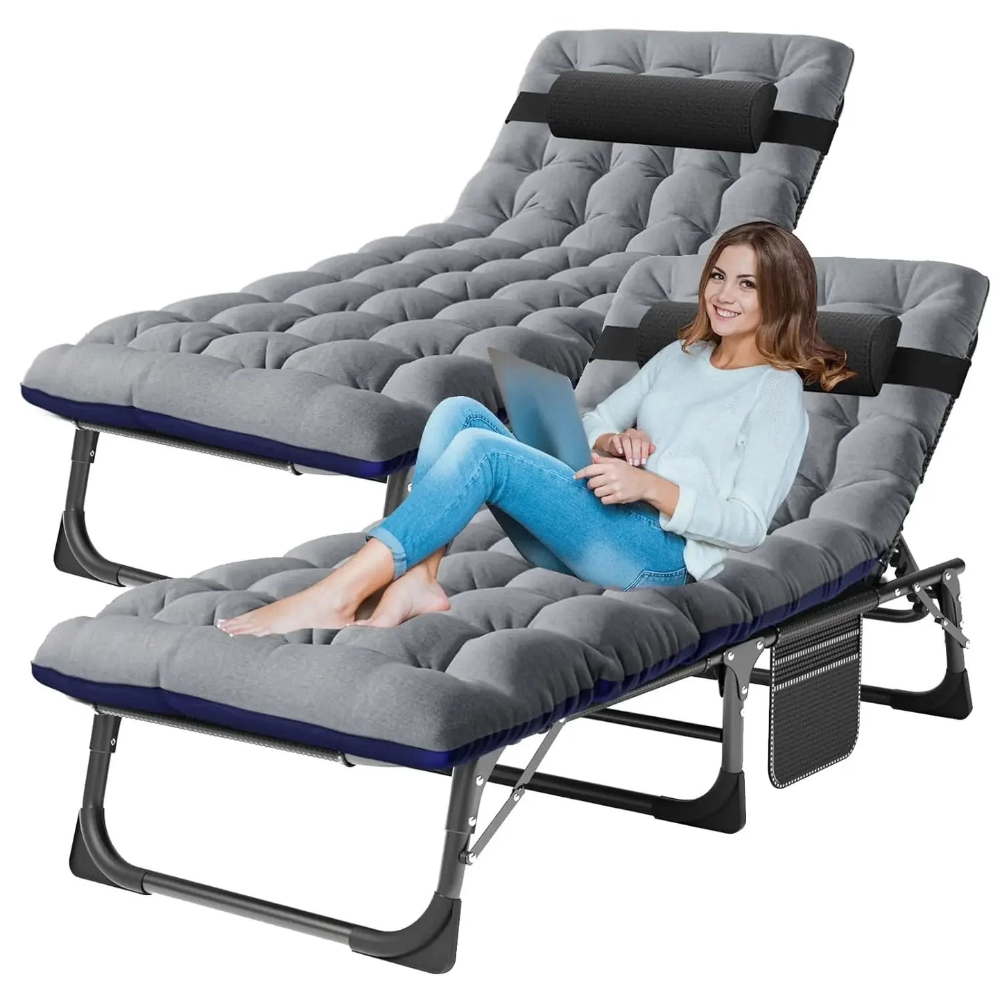 Outdoor Folding Chaise Lounge Chair with Mattress, 5 Position Adjustable Patio Reclining, Customized
