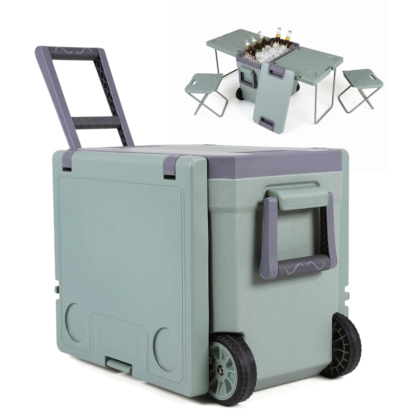 Outdoor Insulated Ulta-Light Hard Cooler with Wheels Holds Ice Up To 24h Roto-Molded Ice Cooler Leak-Proof for Beach Boat Car