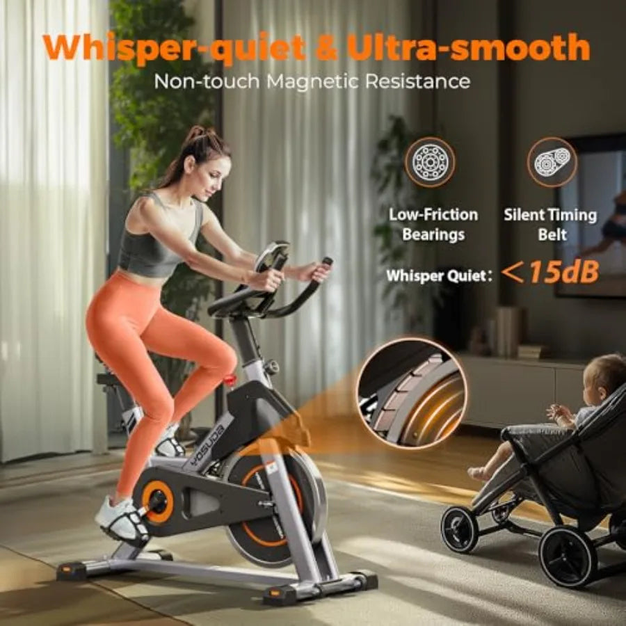 Magnetic Exercise Bike for Home 350 LBS Ccity Brake Pad Stationary Bike Indoor with Exclusive App and Fitness Courses for Weigh