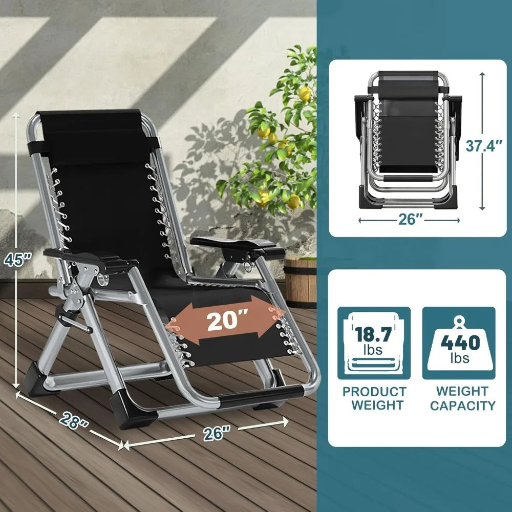 Padded Zero Gravity Chair, Folding Outdoor Lounge Chairs, Adjustable Reclining Camping Chairs with Cup Holder, Customized