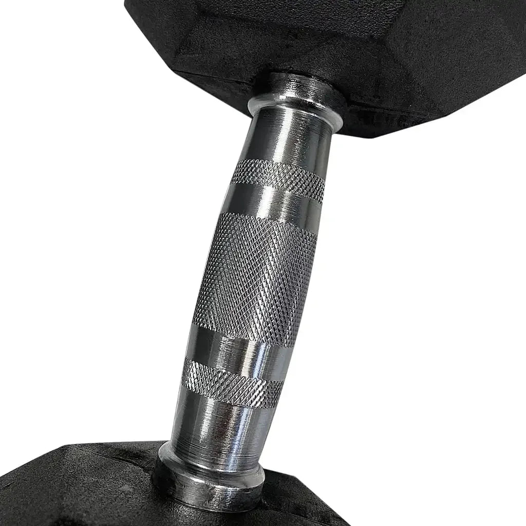 8 lb Rubber Hex Dumbbells, Pair，Handles: Chrome-plated steel handles for a comfortable grip.