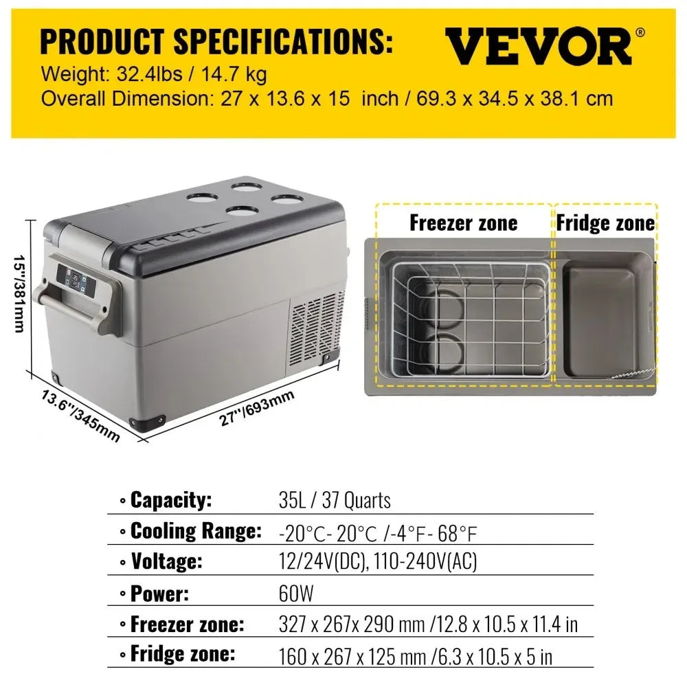 Sihao Portable Compressor Fridge Freezer 15L to 55L Mini Cooler for Outdoor Camping BBQ Picnic Vehicle RV Car Home Travel Use